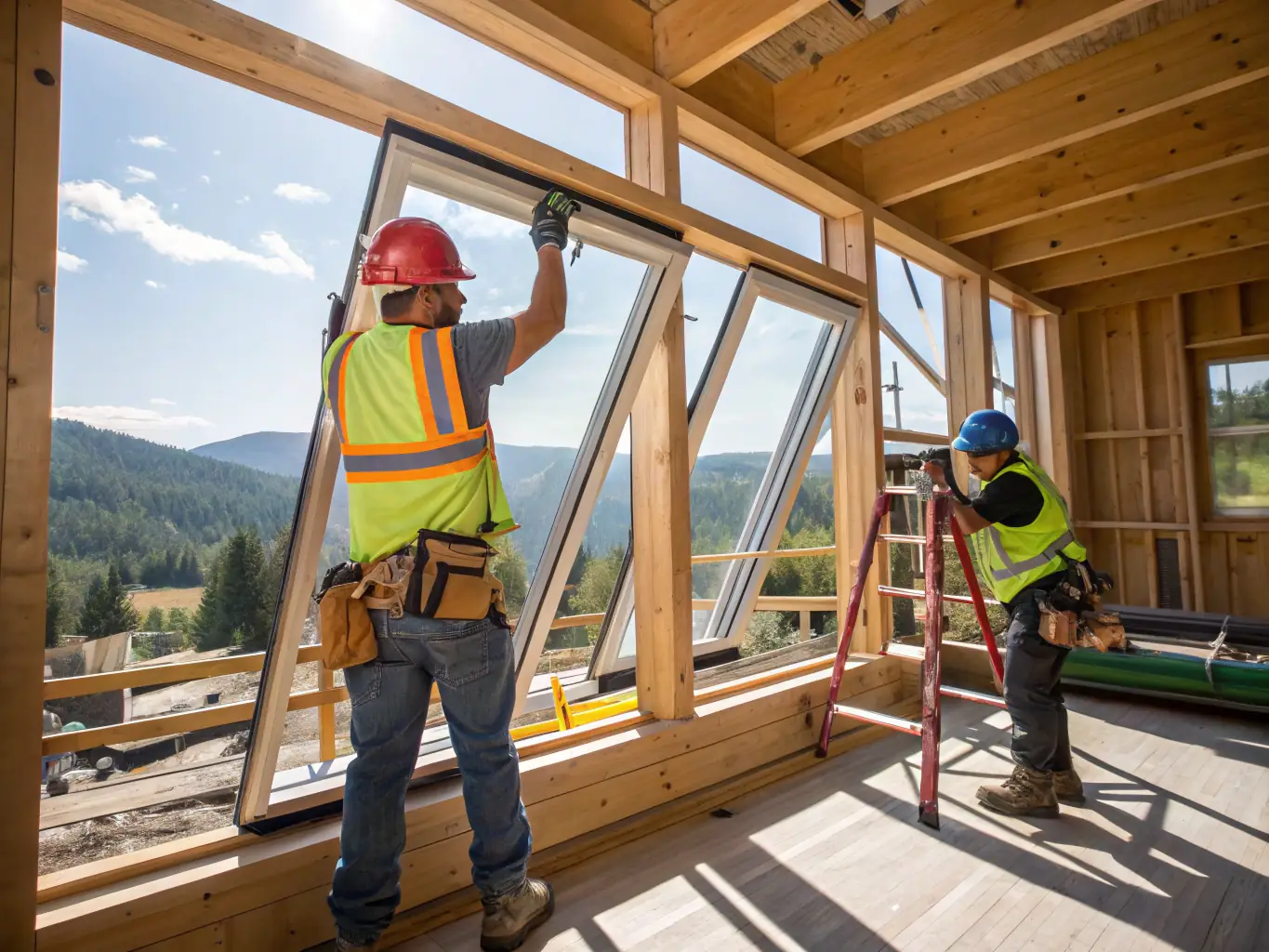A professional handyman installing a new window in a modern living room, showcasing the expertise and precision of Reliable Handyman Services.